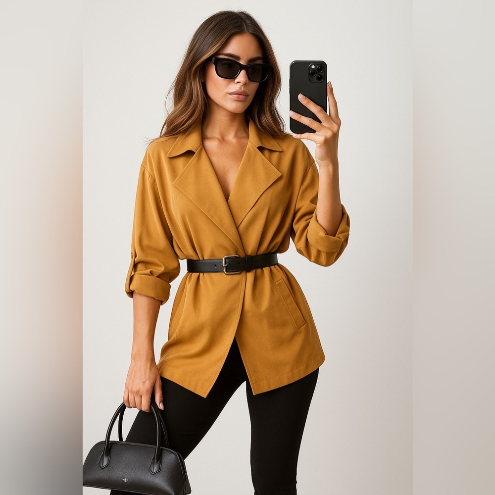 Chic Tan Oversized Open Jacket – Effortless Layering NWOT, Size M